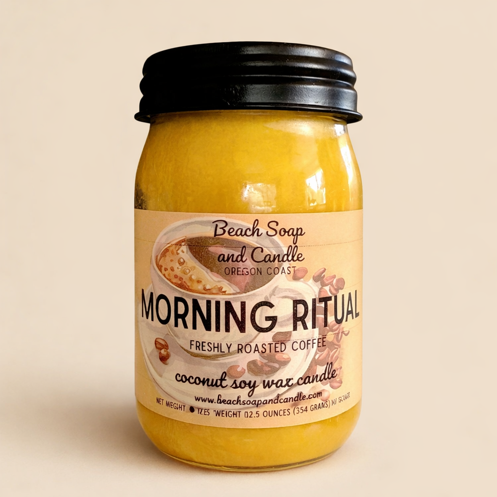 Morning Ritual Fresh Roasted Coffee, Coconut Soy Wax Mason Jar Candle