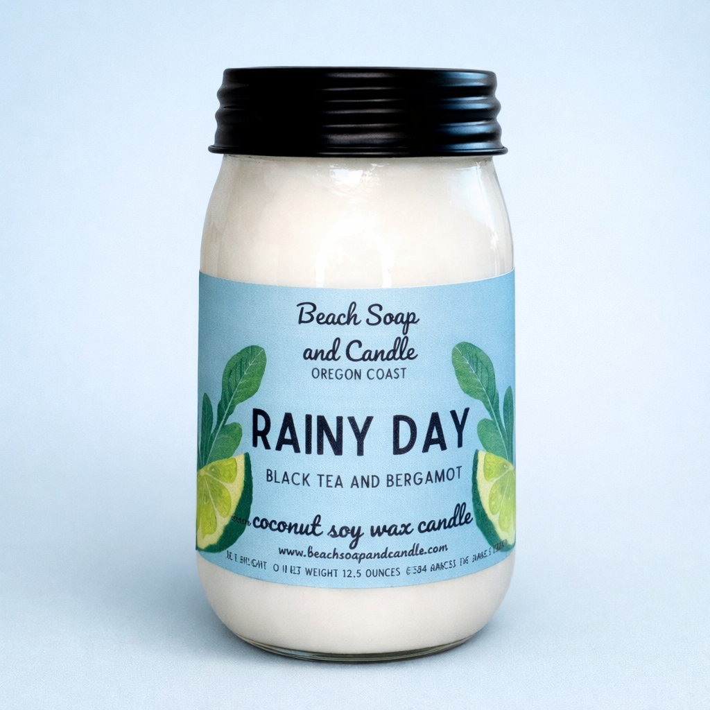 Rainy Day (Black Tea and Bergamot), Coconut Soy Mason Jar Candle