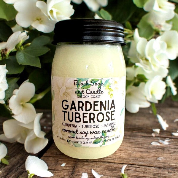 Gardenia Tuberose, Coconut Soy Wax Mason Jar Candle