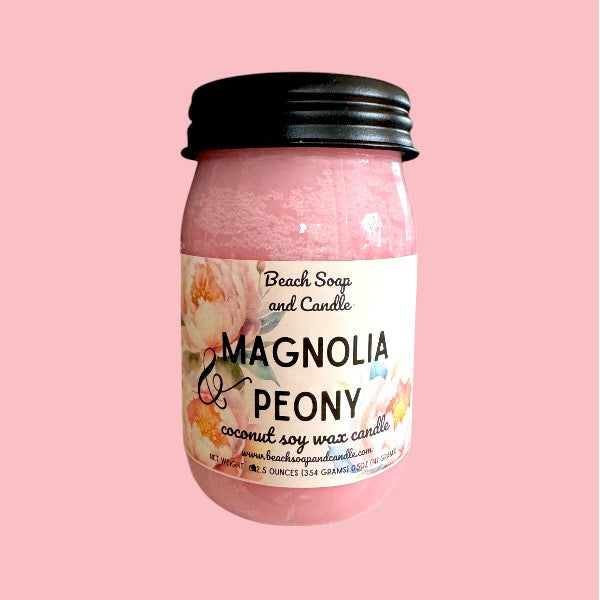 Magnolia and Peony, Coconut Soy Wax Mason Jar Candle