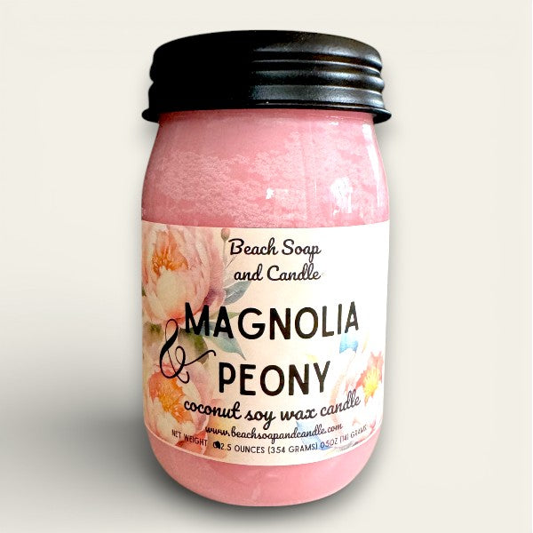 Magnolia and Peony, Coconut Soy Wax Mason Jar Candle