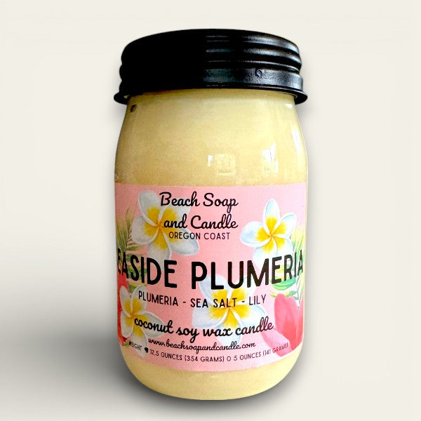 Seaside Plumeria, Coconut Soy Wax Mason Jar Candle