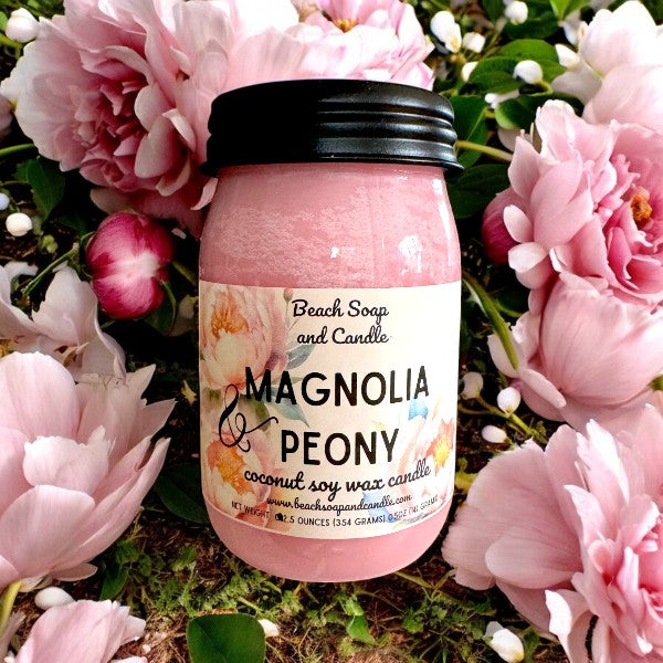 Magnolia and Peony, Coconut Soy Wax Mason Jar Candle