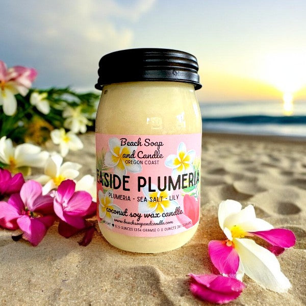 Seaside Plumeria, Coconut Soy Wax Mason Jar Candle