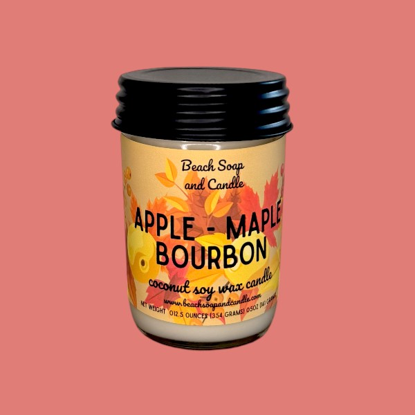 Apple Maple Bourbon  - Coconut Soy Wax Mason Jar Candle