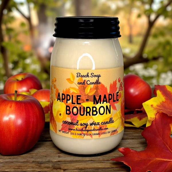 Apple Maple Bourbon  - Coconut Soy Wax Mason Jar Candle