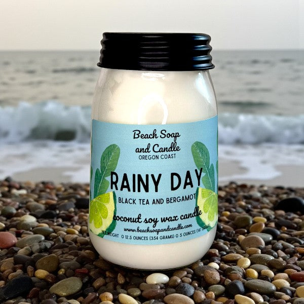 Rainy Day (Black Tea and Bergamot), Coconut Soy Mason Jar Candle