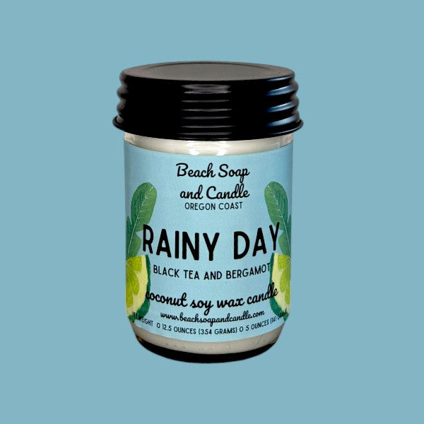 Rainy Day (Black Tea and Bergamot), Coconut Soy Mason Jar Candle